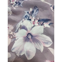 Szary szyfon cienka tkanina na sukienki - białe kwiaty amarylis